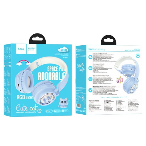 Накладні бездротові навушники Hoco W50 Cute fun Blue