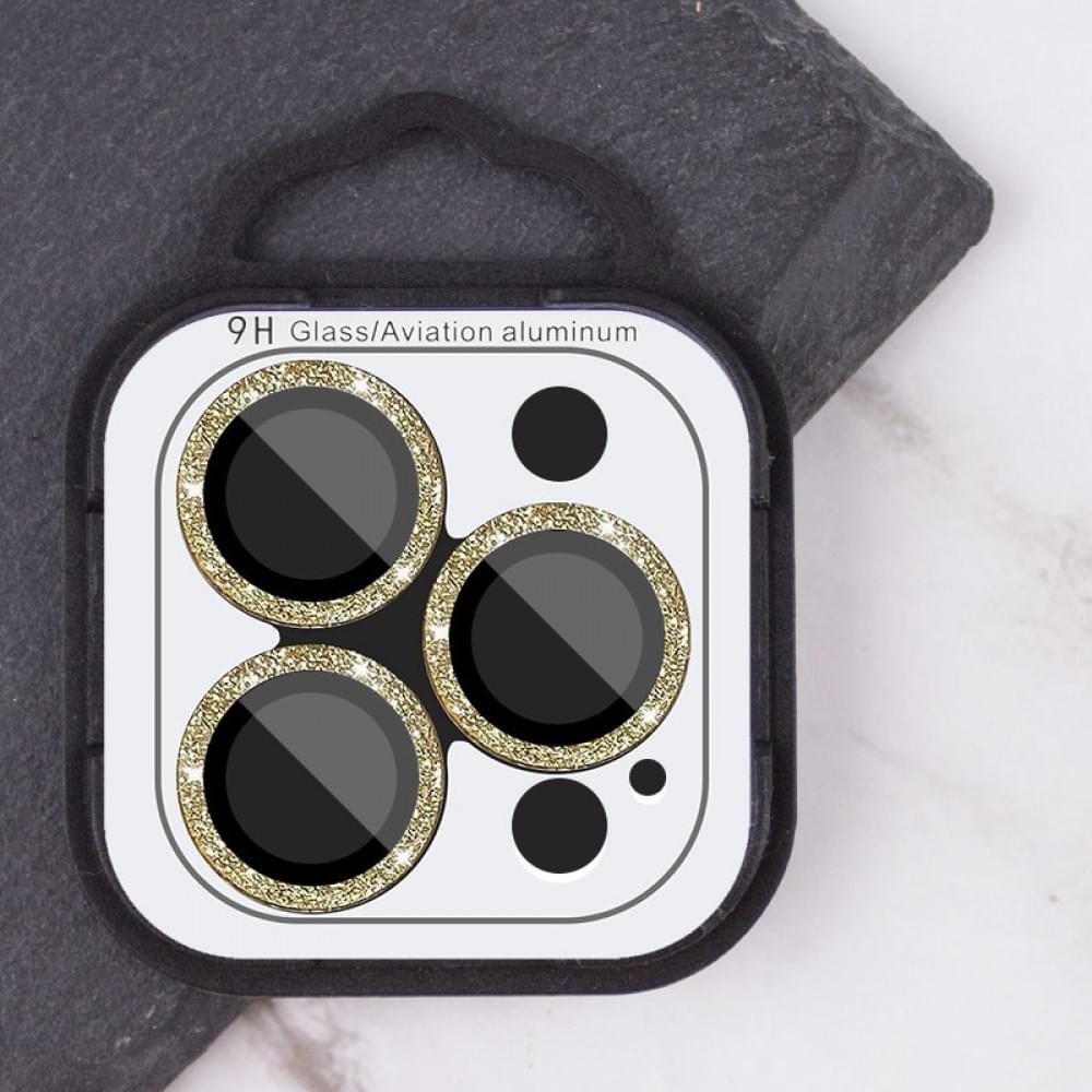 Захисне скло Metal Sparkles на камеру (у упак.) для Apple iPhone 15 Pro (6.1") /15 Pro Max (6.7") Золотий / Gold