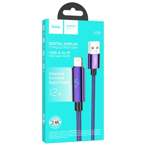 Дата кабель Hoco U125 Benefit 2.4A USB to Lightning with display (1.2m) Purple