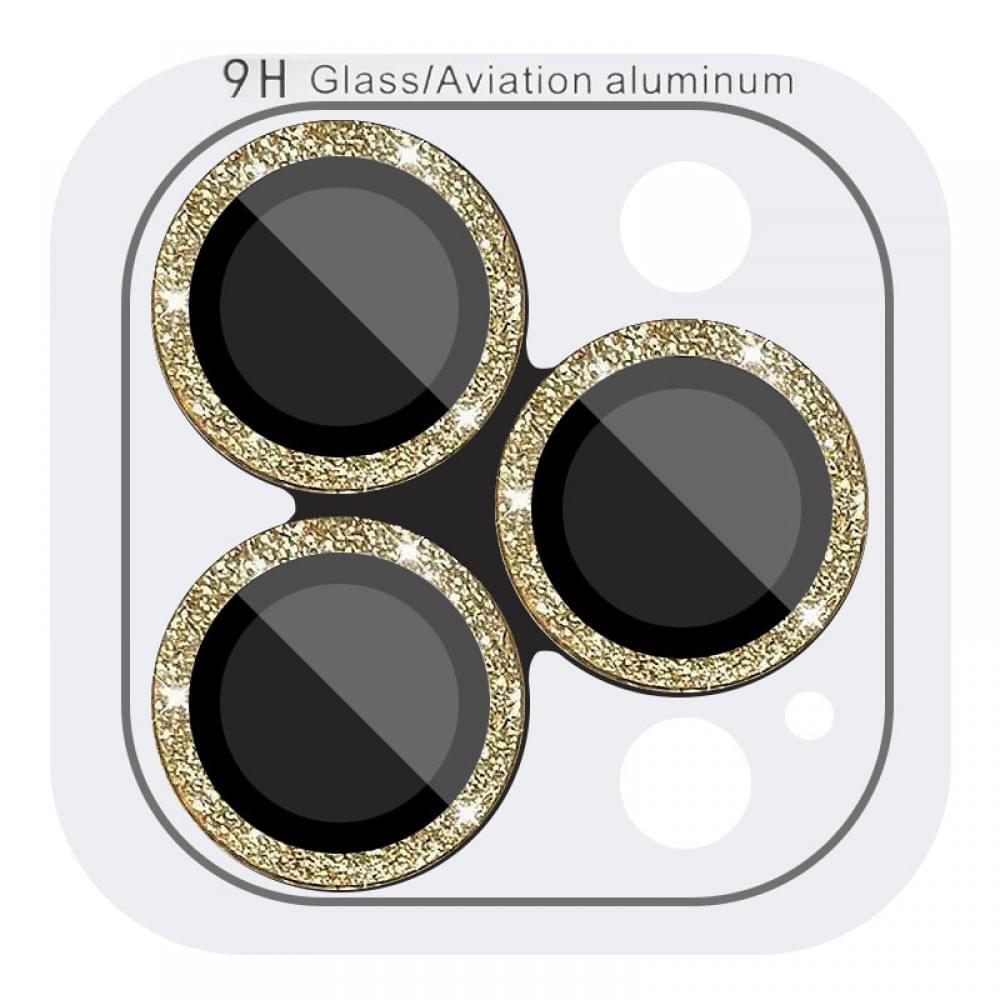 Захисне скло Metal Sparkles на камеру (у упак.) для Apple iPhone 15 Pro (6.1") /15 Pro Max (6.7") Золотий / Gold