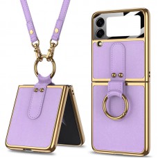 Шкіряний чохол GKK with ring and strap для Samsung Galaxy Z Flip3 Dream Purple