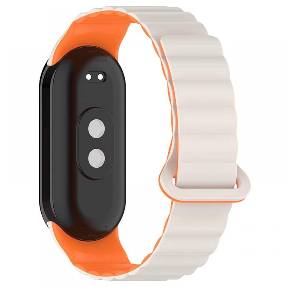 Ремінець Dual-color Magnetic для Xiaomi Mi Band 9/8/10 White / Orange