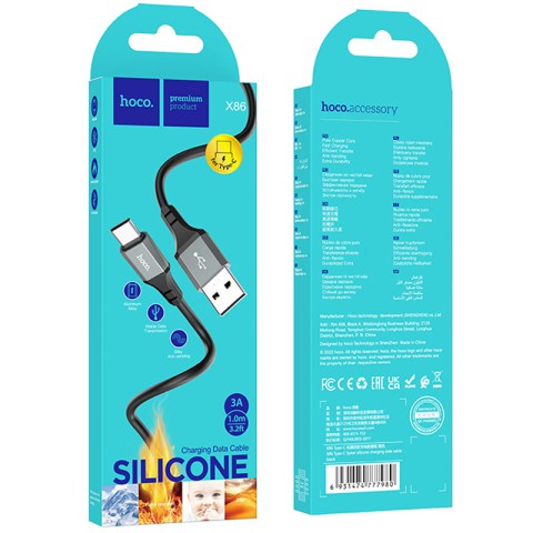 Дата кабель Hoco X86 Spear USB to Type-C (1m) Black