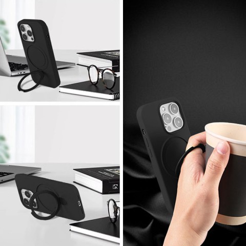 Чохол Silicone Case Full Protective NO LOGO with Ring для Apple iPhone 12 Pro Max (6.7") Black