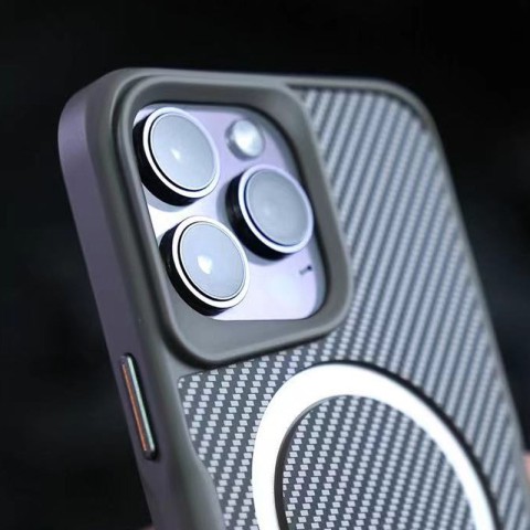 TPU+PC чохол Metal Buttons with MagSafe Carbon Ring для Apple iPhone 16 Pro Max (6.9") Сірий