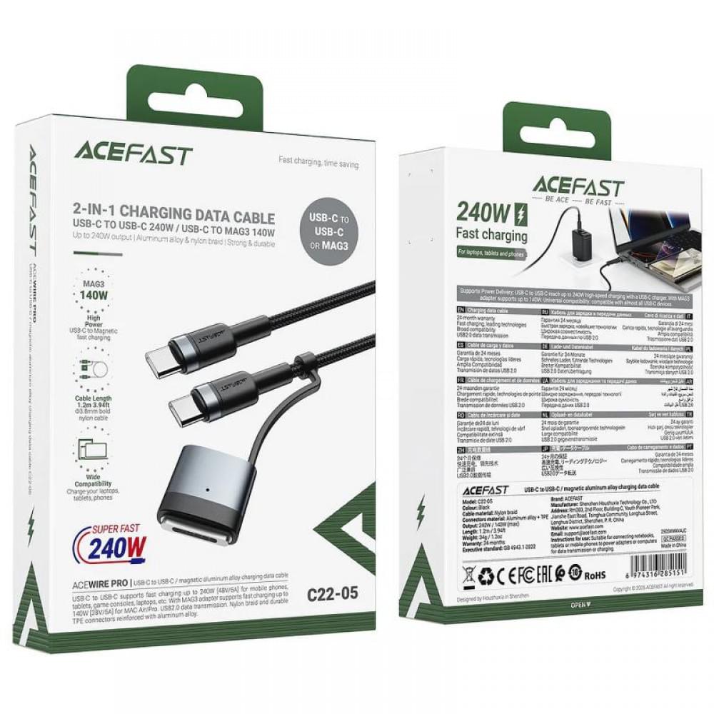 Дата кабель Acefast C22-05 2in1 Type-C to Type-C 240W/MAG3 140W (1.2m) Black