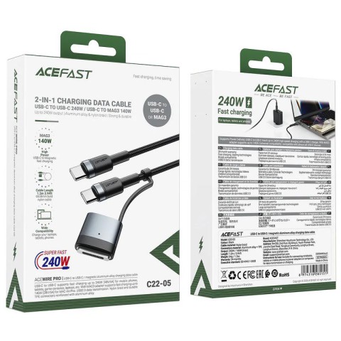 Дата кабель Acefast C22-05 2in1 Type-C to Type-C 240W/MAG3 140W (1.2m) Black