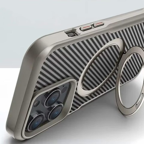 TPU+PC чохол Metal Buttons with MagSafe Carbon Ring для Apple iPhone 16 Pro Max (6.9") Сірий