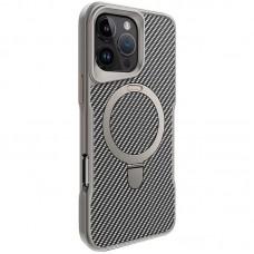 TPU+PC чохол Metal Buttons with MagSafe Carbon Ring для Apple iPhone 16 Pro Max (6.9") Сірий
