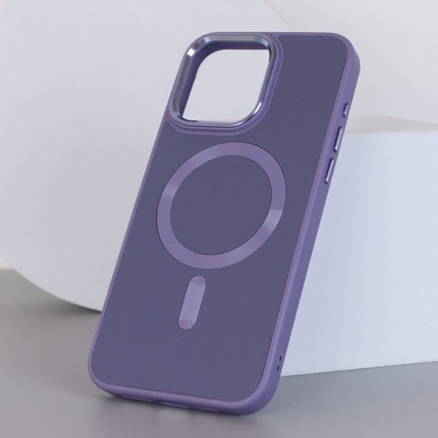 Шкіряний чохол Bonbon Leather Metal Style with MagSafe для Apple iPhone 14 Pro (6.1") Сірий / Lavender