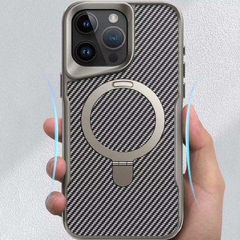 TPU+PC чохол Metal Buttons with MagSafe Carbon Ring для Apple iPhone 16 Pro Max (6.9") Сірий