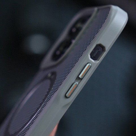 TPU+PC чохол Metal Buttons with MagSafe Carbon Ring для Apple iPhone 16 Pro Max (6.9") Сірий