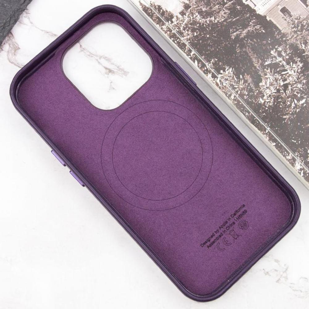 Шкіряний чохол Leather Case (AAA) with MagSafe and Animation для Apple iPhone 15 Pro (6.1") Dark Purple