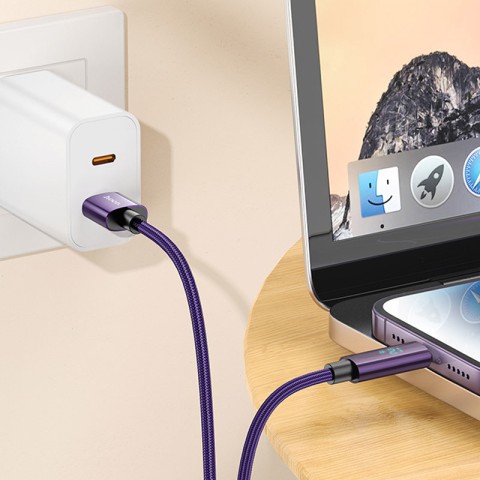Дата кабель Hoco U125 Benefit 2.4A USB to Lightning with display (1.2m) Purple
