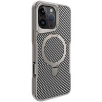 TPU+PC чохол Metal Buttons with MagSafe Carbon Ring для Apple iPhone 16 Pro Max (6.9") Сірий