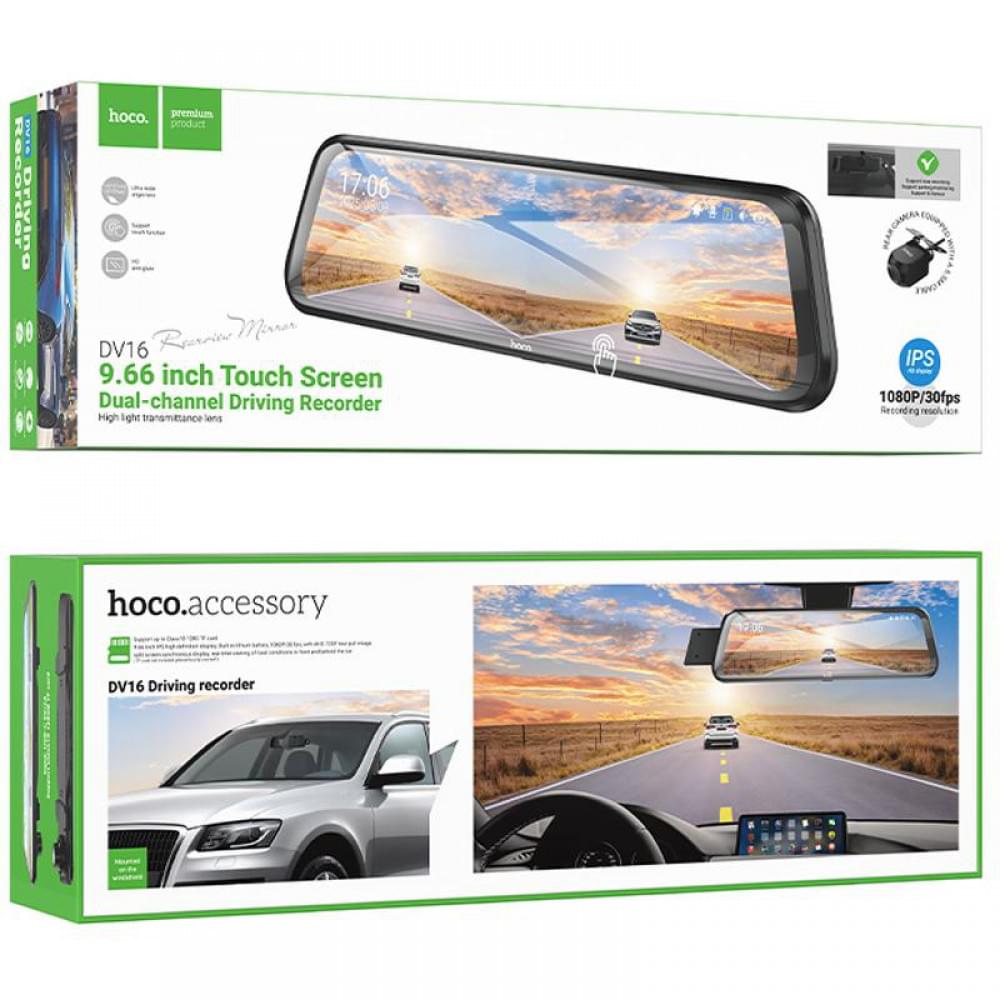 Автомобільний відеореєстратор дзеркало Hoco DV16 Dual-Channel Driving Recorder 1080p+720p Black