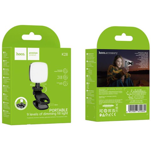 Портативна лампа для селфі Hoco K28 Square Selfie Light 200 mAh Black