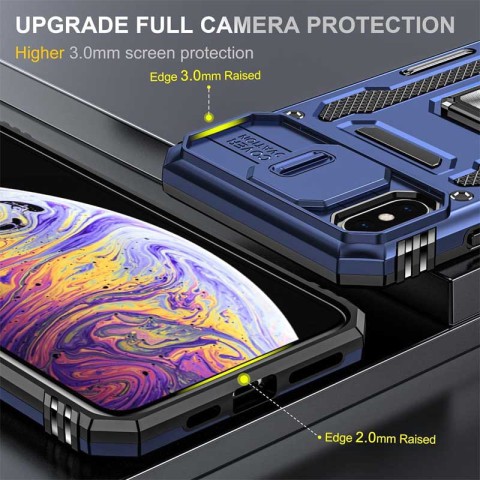 Ударостійкий чохол Camshield Army Ring для Apple iPhone X / XS (5.8") Синій / Navy