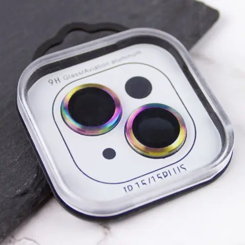 Захисне скло Metal Classic на камеру (у упак.) для Apple iPhone 15 (6.1") / 15 Plus (6.7") Бузковий / Rainbow