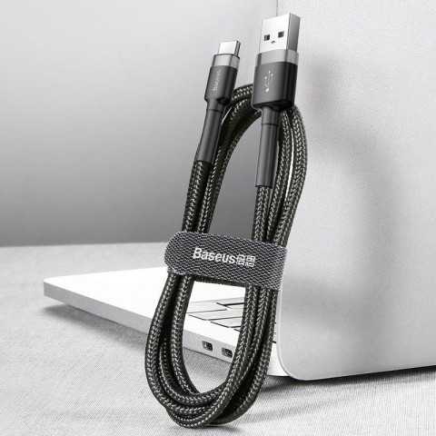 Дата кабель Baseus Cafule Type-C Cable 2A (2m) (CATKLF-C) Чорний / Сірий