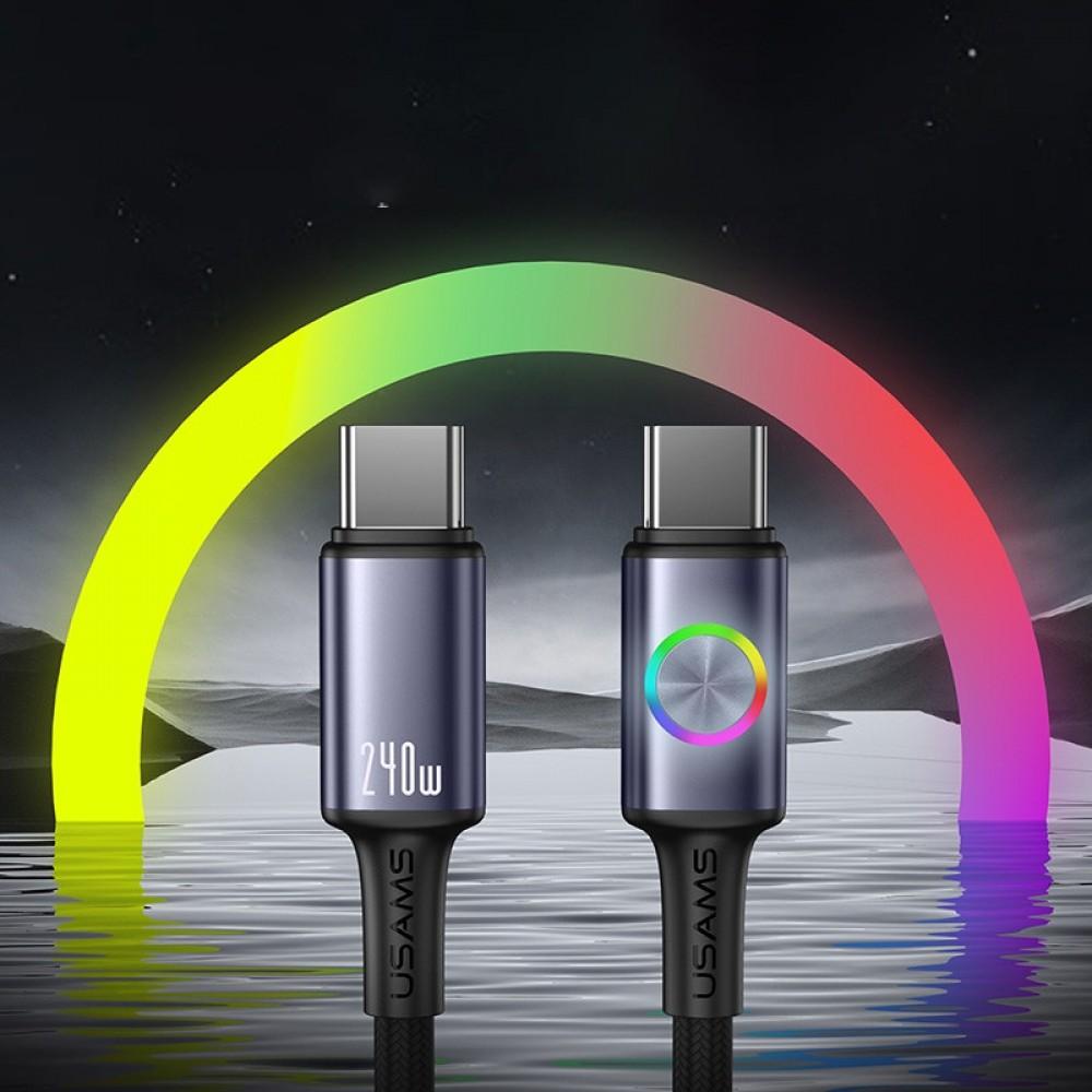 Дата кабель Usams US-SJ751 With Colorful Light Huan Ser. Type-C to Type-C 240W (1.2m) Desert Titanium
