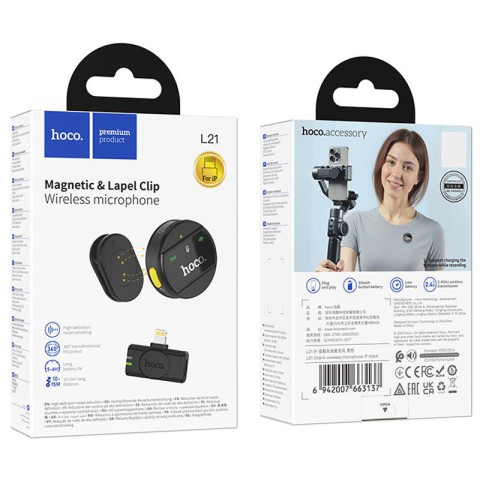 Петличний бездротовий мікрофон Hoco L21 Charm Lightning Black