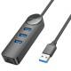 Перехідник Borofone DH6 Erudite 4in1 Gigabit Ethernet (USB to USB3.0*3+RJ45) (0.2m) Black