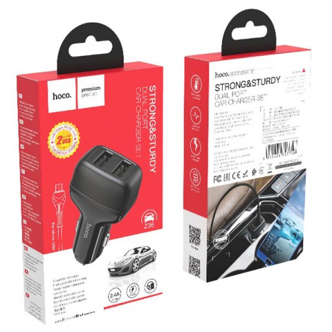 АЗП Hoco Z36 Leader 2.4A (2USB-A) + кабель USB to MicroUSB Чорний