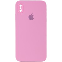 Чохол Silicone Case Square Full Camera Protective (AA) для Apple iPhone X / XS (5.8") Рожевий / Light pink
