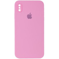 Чохол Silicone Case Square Full Camera Protective (AA) для Apple iPhone X / XS (5.8") Рожевий / Light pink