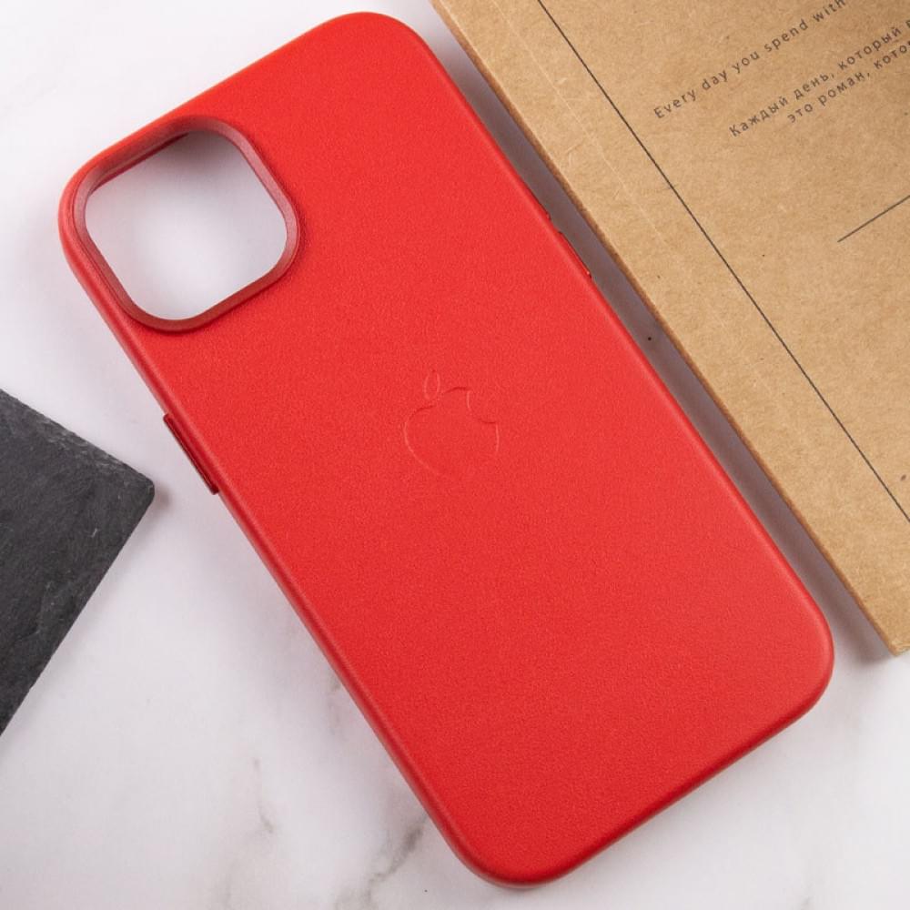 Шкіряний чохол Leather Case (AA Plus) with MagSafe для Apple iPhone 14 (6.1") Crimson