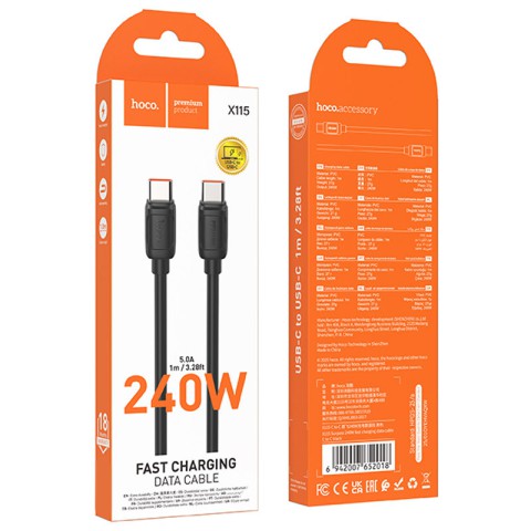 Дата кабель Hoco X115 Surpass Type-C to Type-C 240W (1m) Black