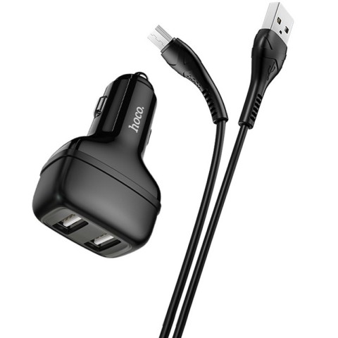 АЗП Hoco Z36 Leader 2.4A (2USB-A) + кабель USB to MicroUSB Чорний