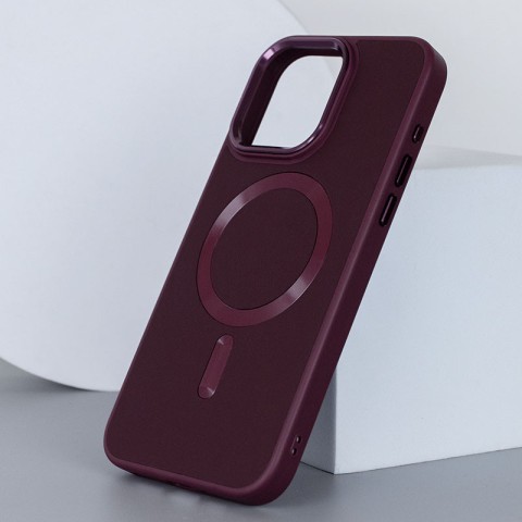 Шкіряний чохол Bonbon Leather Metal Style with MagSafe для Apple iPhone 12 Pro Max (6.7") Бордовий / Plum