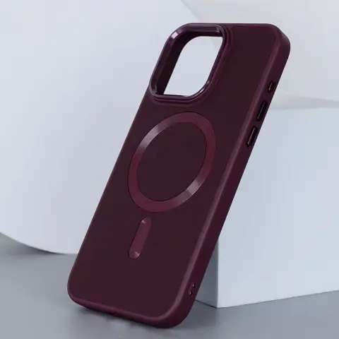 Шкіряний чохол Bonbon Leather Metal Style with MagSafe для Apple iPhone 12 Pro Max (6.7") Бордовий / Plum