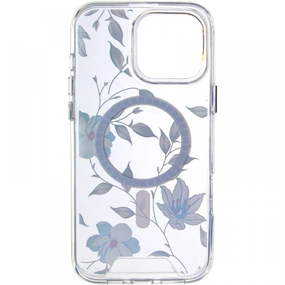 TPU+PC чохол Clear Garden with MagSafe для Apple iPhone 16 Pro Max (6.9") Blue Blossom