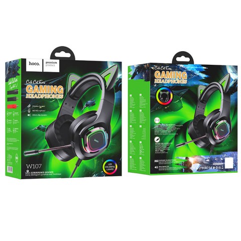 Накладні навушники Hoco W107 Cute cat (USB+3.5mm/2m) Elf Cat