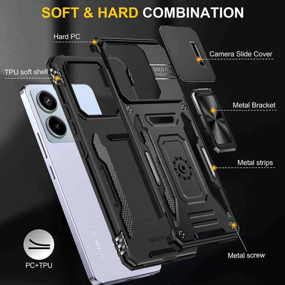 Ударостійкий чохол Camshield Army Ring для Xiaomi Poco X6 Pro Чорний / Black