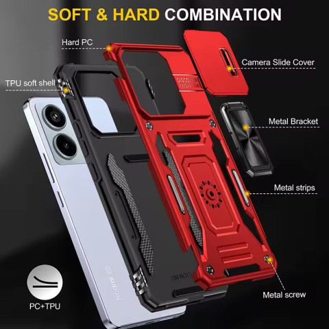 Ударостійкий чохол Camshield Army Ring для Xiaomi Poco X6 Pro Червоний / Red