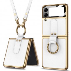 Шкіряний чохол GKK with ring and strap для Samsung Galaxy Z Flip3 White