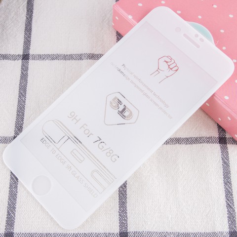 Захисне скло 5D Hard (full glue) (тех.пак) для Apple iPhone 7 / 8 / SE (2020) (4.7") Білий
