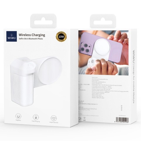 Портативний ЗП Power Bank WIWU Wi-W016+Selfie Stick з БЗП 4500 mAh White