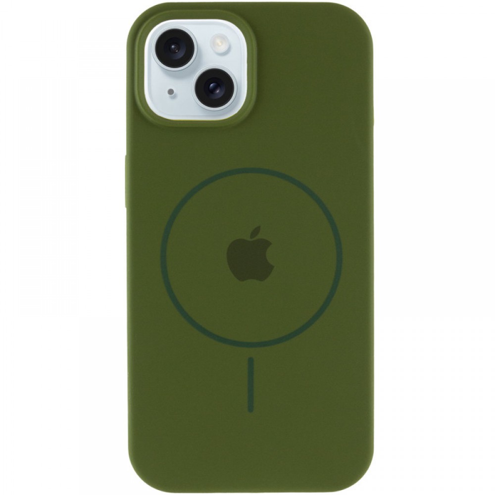 Чохол Silicone Case Full Protective (AA) with MagSafe для Apple iPhone 15 (6.1") Зелений / Dark Olive