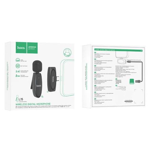 Петличний бездротовий мікрофон Hoco L15 Crystal Type-C Black