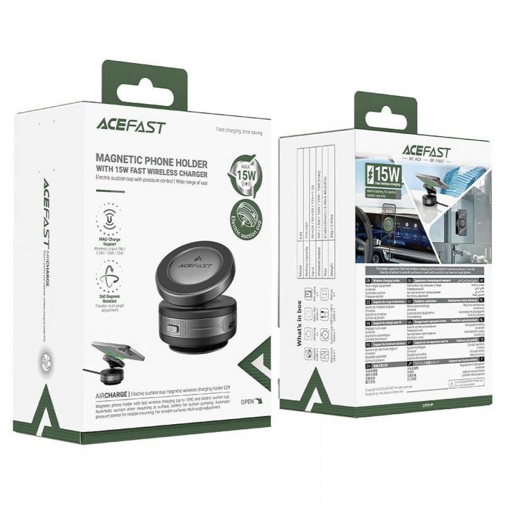 Автотримач з БЗП Acefast E29 Magnetic Wireless Charging Auto Fix 15W Metal gray