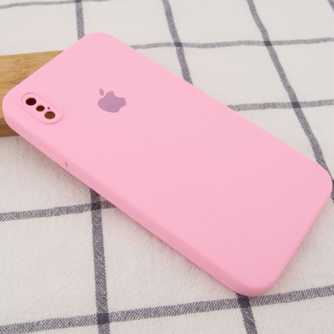 Чохол Silicone Case Square Full Camera Protective (AA) для Apple iPhone XS Max (6.5") Рожевий / Light pink