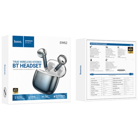 Бездротові TWS навушники Hoco EW62 Glitter Blue glaze