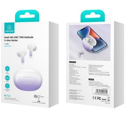 Бездротові TWS навушники Usams-XD19 X-don Series ENC BT 5.3 Gradient Purple