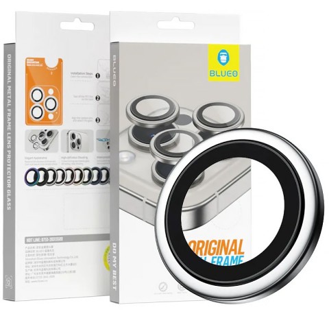 Захисне скло BlueO Metal на камеру для Apple iPhone 16 Pro / 16 Pro Max / 15 Pro / 15 Pro Max Срібний / Silver