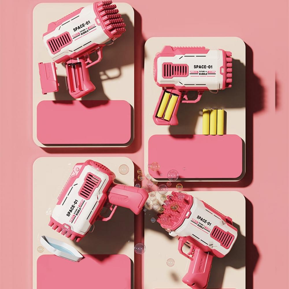 Пістолет для мильних бульбашок Bubble Gun 698-20 з насадками на 32/45 отворів 50ml Pink